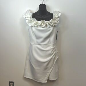 Clover and Sloane Ivory Ruffle Off-Shoulder Cocktail Dress Size 14